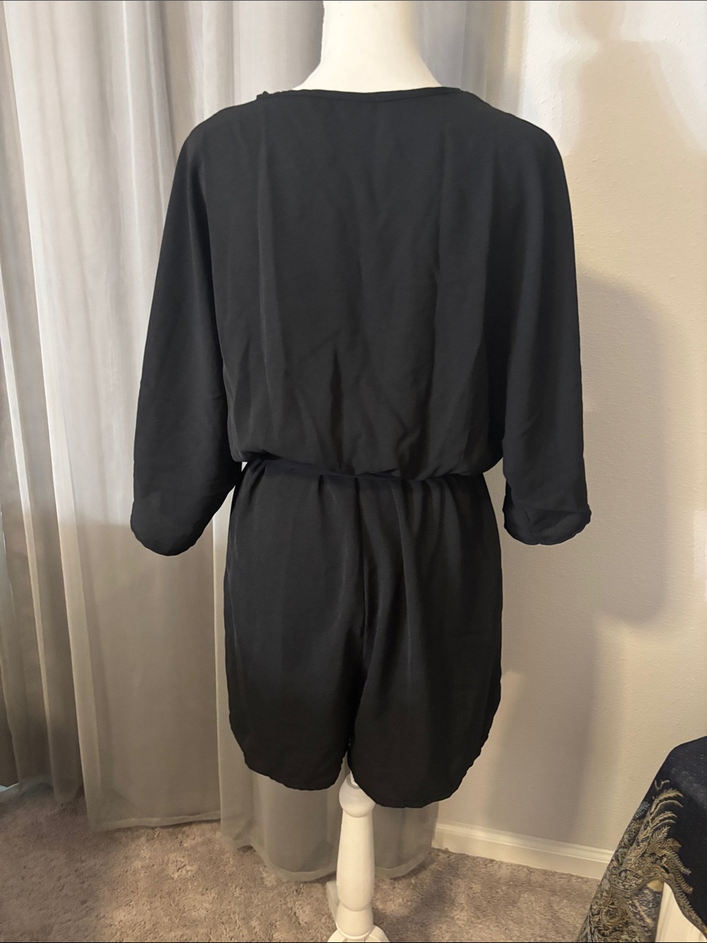 Black Wrap Romper with Tie Waist - Picture 2 of 2